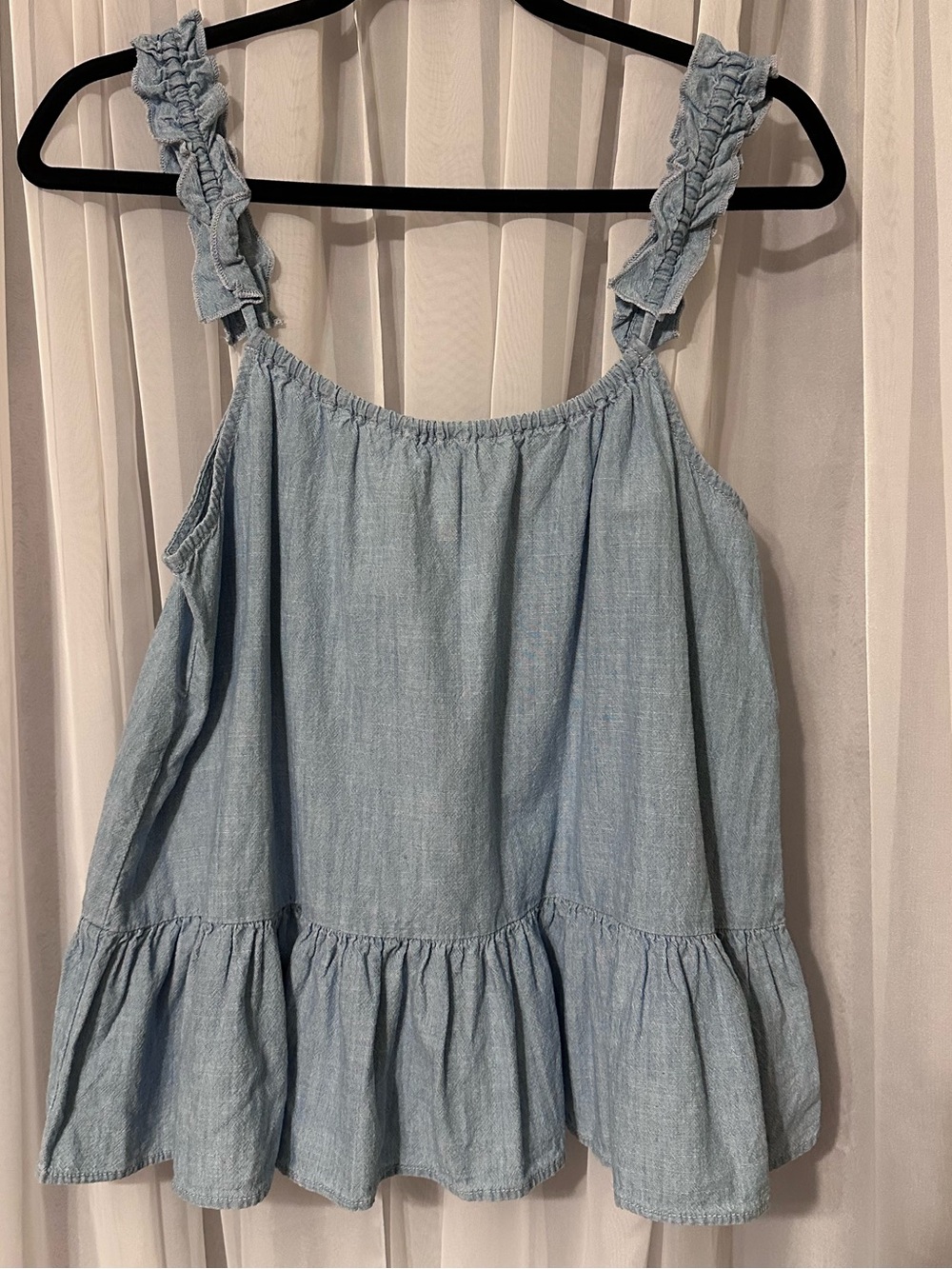 Madewell Light Blue Denim Ruffled Strap Peplum Tank Top Size 8